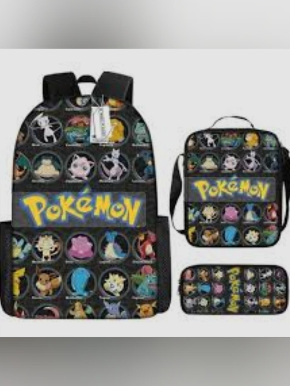 Pokemon 3 Piece Backpack Full Size Set NWT